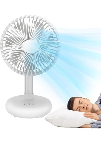 Mini Salınımlı Fan USB Şarj Edilebilir Taşınabilir Pille Çalışan Masa, 4 Hız Seviyesi ile Dış Mekan Beyaz Masası (Yurt Dışından)