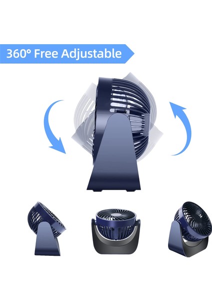 Mini Fan, Sessiz USB Küçük 360° 3 Hızlı Masa Fanı, Araba Fanları, Yatak Odası, Karavan Mavi (Yurt Dışından)