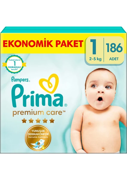 Bebek Bezi Premium Care 1 Numara 186 Adet Yenidoğan Aylık Fırsat Paketi