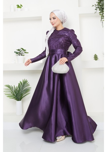 Pul Kordoneli Saten Abiye Elbise 2754
