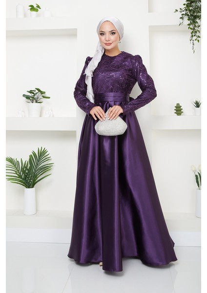 Pul Kordoneli Saten Abiye Elbise 2754