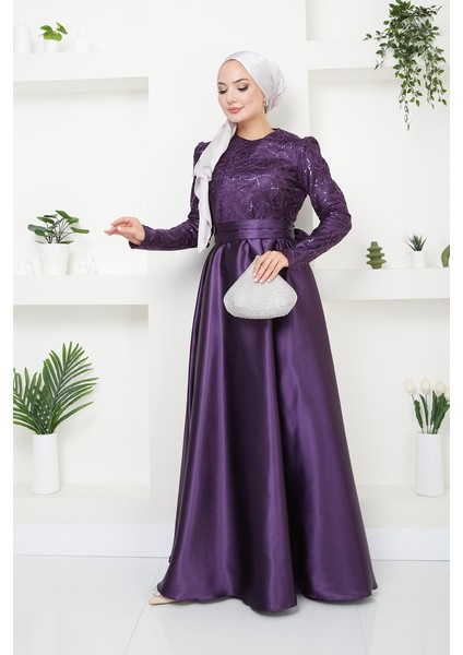 Pul Kordoneli Saten Abiye Elbise 2754