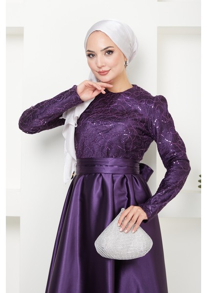 Pul Kordoneli Saten Abiye Elbise 2754