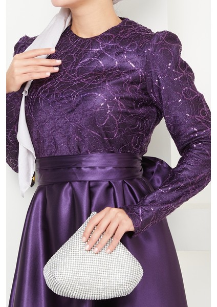 Pul Kordoneli Saten Abiye Elbise 2754