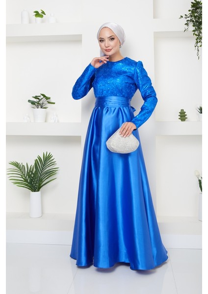 Pul Kordoneli Saten Abiye Elbise 2754