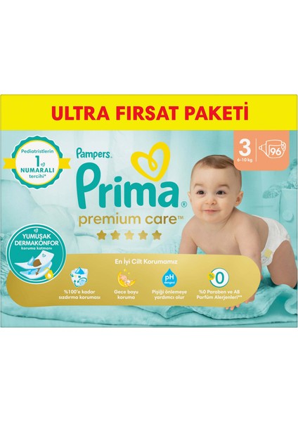 Bebek Bezi Premium Care 3 Numara 96 Adet Ultra Fırsat Paketi