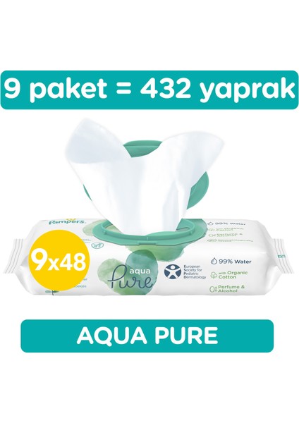 Islak Havlu Mendil Aqua Pure  9'lu 432 Yaprak  Fırsat Paketi