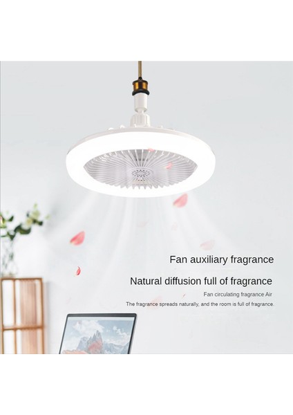 Uzaktan Kumandalı ve Işıklı Tavan Vantilatörü 30W LED Lamba Smart Silent E27 Dönüştürücü Taban Krem Rengi (Yurt Dışından)