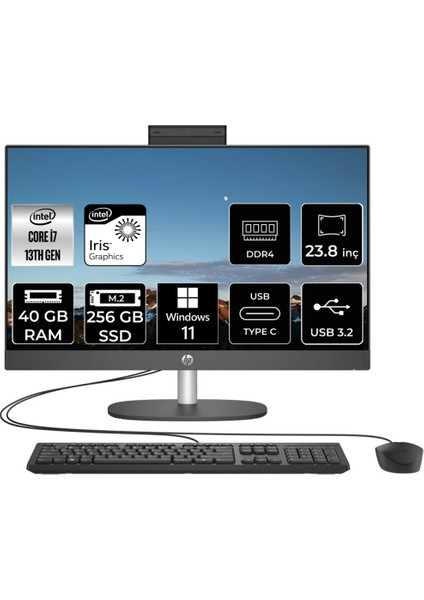 Proone 240 G10 Intel Core I7 1355U 40GB 256GB SSD 23.8" Fhd W11P All In One Bilgisayar 8T2W7ESP436