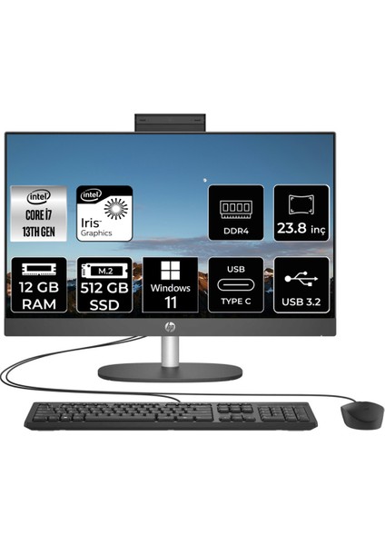 Proone 240 G10 Intel Core I7 1355U 12GB 512GB SSD 23.8" Fhd W11H All In One Bilgisayar 8T2W7ESP357
