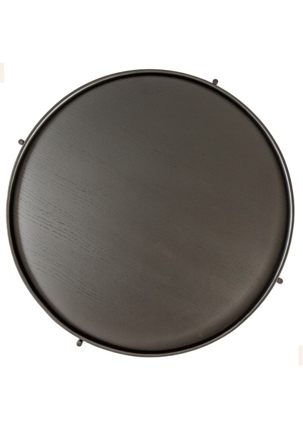 Harmonia Yuvarlak Orta Sehpa - 60 cm - Siyah Meşe Tabla / Ceviz Raf / Siyah Metal Ayak