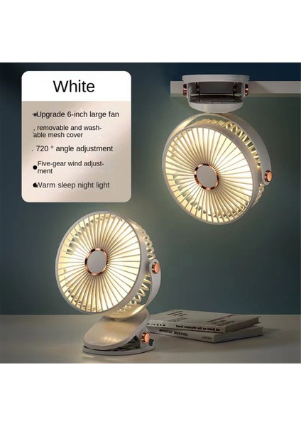 USB Şarj Klipsli Fan Taşınabilir 5 Hız Sessiz Mini Kişisel Masa 2400MAH 720 ° Dönüş (Yurt Dışından)