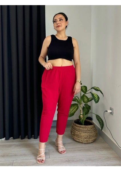 Kadın Büyük Beden Cepli Beli Lastikli Aerobin Havuç Pantolon