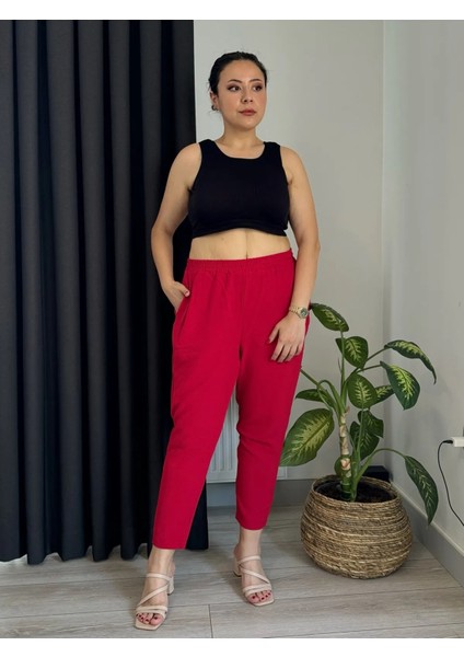 Kadın Büyük Beden Cepli Beli Lastikli Aerobin Havuç Pantolon modelleri