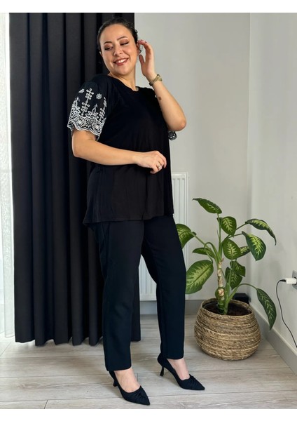 Kadın Büyük Beden Kolları Fisto Detay Esnek Viskon Bluz fırsatları