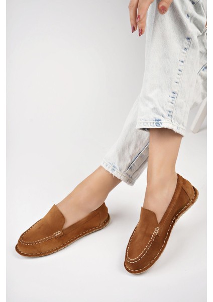 Deri Taba Süet Kadın Deri Loafer TRC77-0601