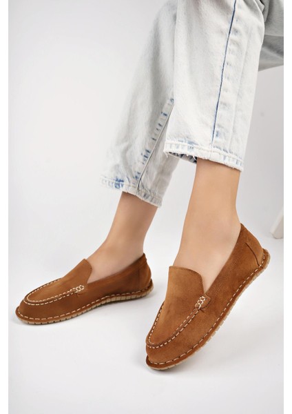 Deri Taba Süet Kadın Deri Loafer TRC77-0601