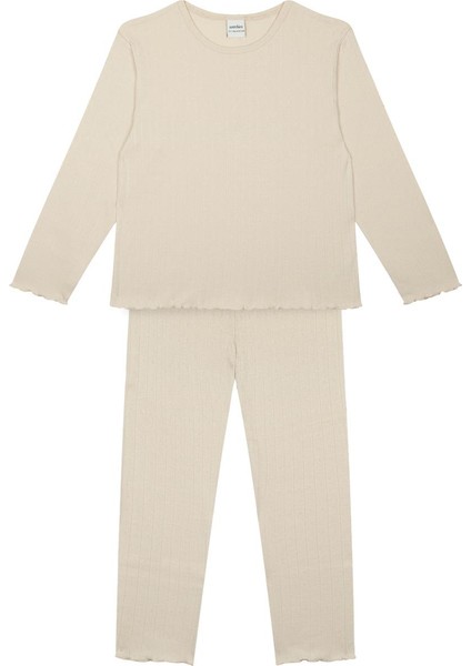 Krem Jakar Uzun Kollu Pijama Takımı