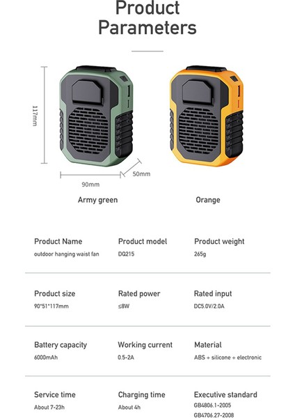 Taşınabilir Bel Fanı Asılı Boyun Mini USB Klima Açık Hava Sporları Soğutma, Turuncu + Siyah (Yurt Dışından) modelleri