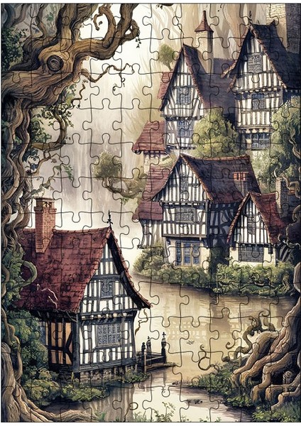 Ahşap Mdf Puzzle Yapboz Köy Evleri Batık Gemi 120 Parça 25*35 cm