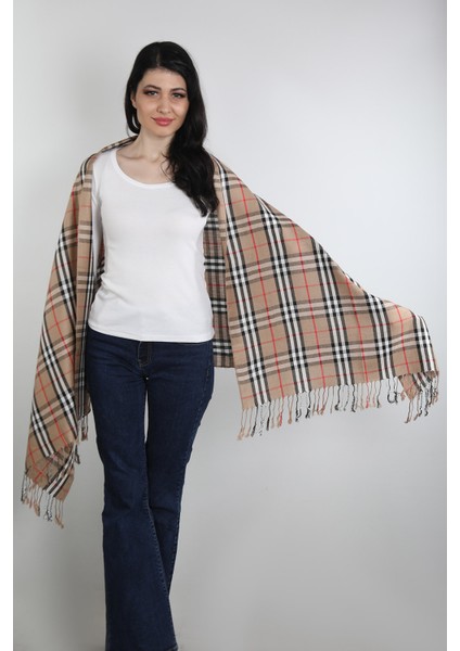 Açık Kahve Siyah Viskon - Cotton Şal