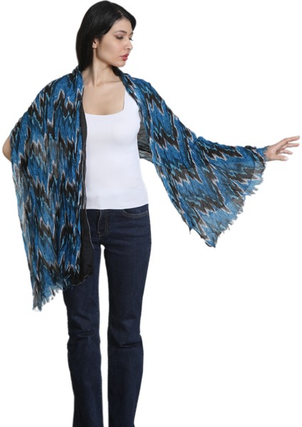 Okyanus Mavi Renk Pamuklu Şal Eşarp