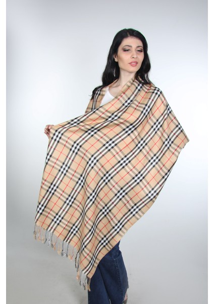 Bej Siyah Viskon - Cotton Şal