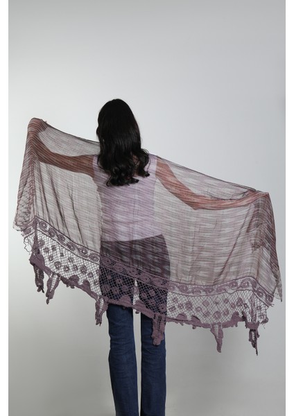 Lila Renk El Işi Ipek - Pamuklu Dantel Şal fiyatları