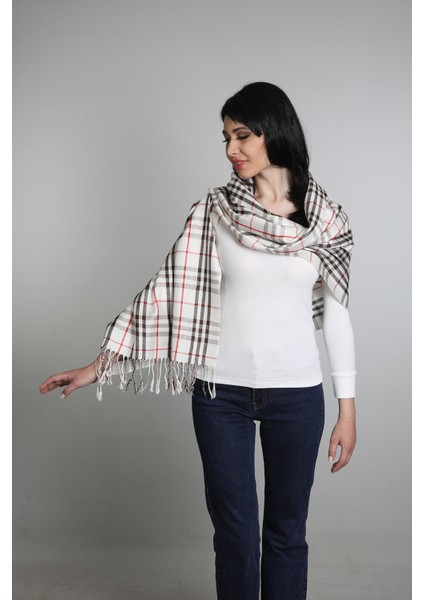 Ekru Kahve Viskon - Cotton Şal