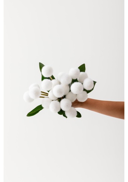 Yapay Ponpon Çiçeği Beyaz 35 cm 7 Dal