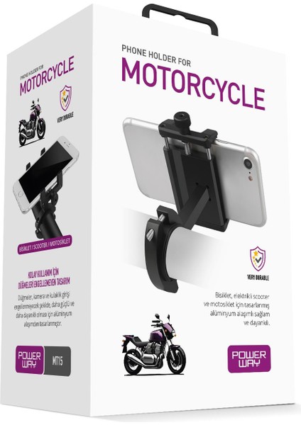 MT15 Bisiklet Scooter ve Motosiklet Için Dayanıklı Gidon Uyumlu Alüminyum Telefon Tutucu