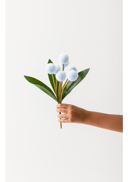Yapay Ponpon Çiçeği Mavi 35 cm 7 Dal