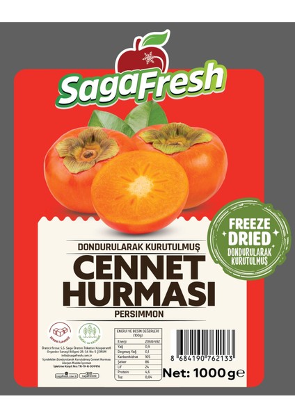 Sagafresh Dondurularak Kurutulmuş Cennet Hurması Dilimleri 1000G