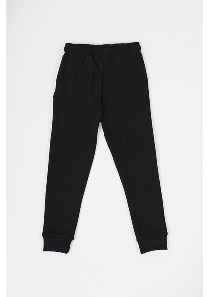 Siyah Kalın Pamuklu Beli ve Paçası Lastikli Cepli 5-6-7-8-9-10-11-12 Yaş Erkek Çocuk Eşofman Altı indirimleri