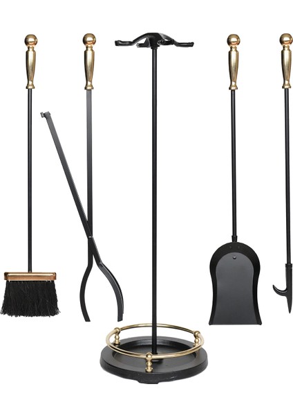5 Li Premium Ithal Döküm Gold Başlıklı Yuvarlak Şömine - Soba Maşa Takımı Aksesuar Seti fiyatları