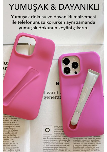 IPhone 13 Pro Uyumlu Ruj Bölmeli Silikon Lips Kılıf Kapak