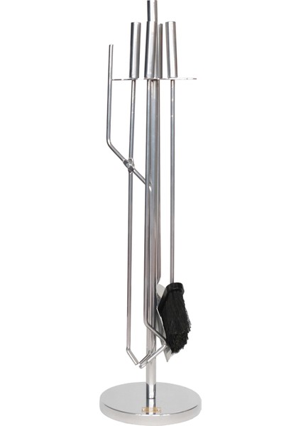 5 Li Lüx Ithal Inox Yuvarlak Tabanlı Şömine - Soba Maşa Takımı Aksesuar Seti