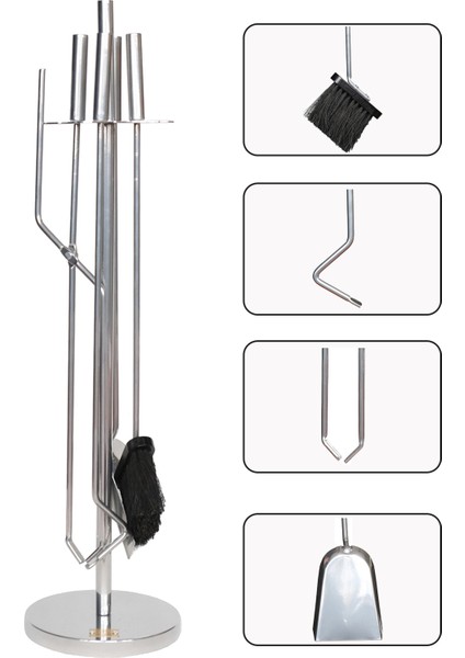 5 Li Lüx Ithal Inox Yuvarlak Tabanlı Şömine - Soba Maşa Takımı Aksesuar Seti modelleri