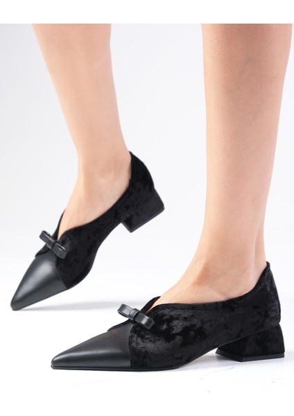 Sabine Siyah Renk Kadife Sivri Burunlu Kadın Kısa Topuklu Ayakkabı modelleri
