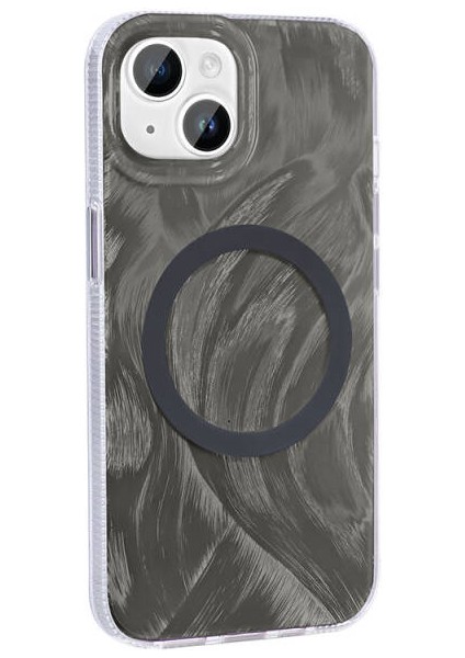 iPhone 15 Plus Kılıf Magsafe Şarj Özellikli Fırça Boya Desenli Palet Kapak