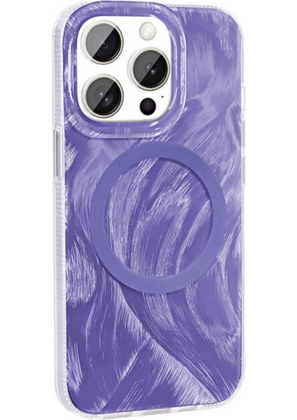 iPhone 15 Pro Max Kılıf Magsafe Şarj Özellikli Fırça Boya Desenli Palet Kapak