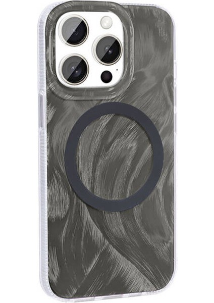 iPhone 15 Pro Max Kılıf Magsafe Şarj Özellikli Fırça Boya Desenli Palet Kapak