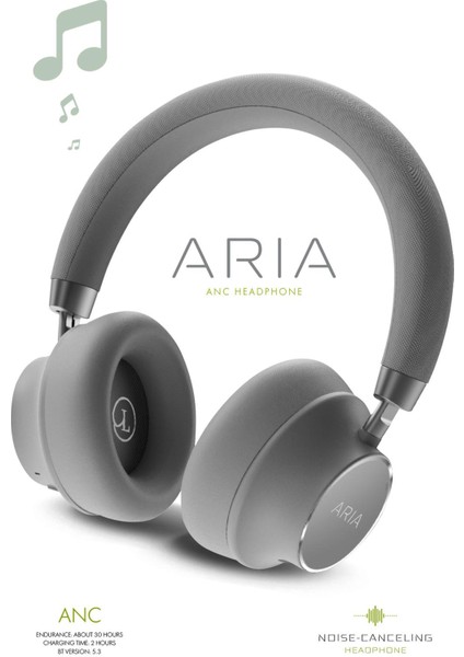 Aria Kulak Üstü Bluetooth Kulaklık Gümüş Kablosuz Ayarlanabilir Aktif Gürültü Önleyici