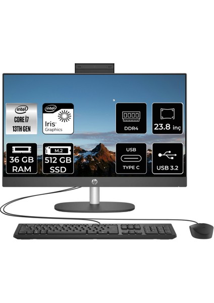 Proone 240 G10 Intel Core I7 1355U 36GB 512GB SSD 23.8" Fhd Fdos All In One Bilgisayar 8T2W7ESP332
