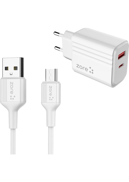 Zore Play Serisi Pl3 Type-C 2in1 Seyahat Şarj Aleti 20W