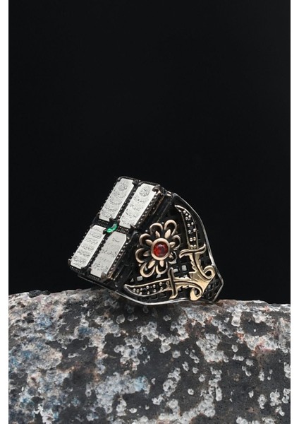 Gümüş Nas ve Felak ve Ihlas Sureleri 925 Ayar Gümüş Erkek Yüzüğü Tuğralı Özel Tasarım fiyatları