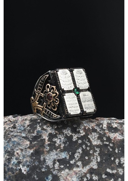 Gümüş Nas ve Felak ve Ihlas Sureleri 925 Ayar Gümüş Erkek Yüzüğü Tuğralı Özel Tasarım modelleri