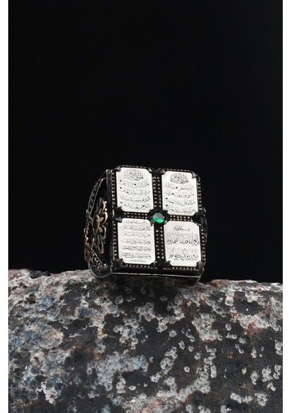 Gümüş Nas ve Felak ve Ihlas Sureleri 925 Ayar Gümüş Erkek Yüzüğü Tuğralı Özel Tasarım fırsatları