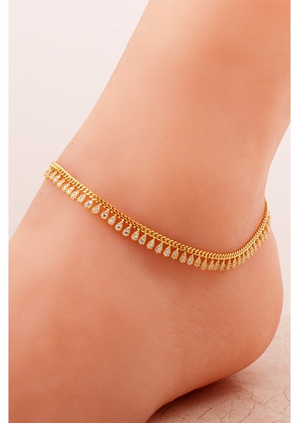 Gurmet Sıra Taşlı Altın Yaldızlı Gümüş Halhal 282