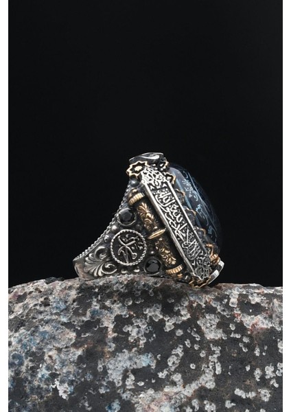 Gümüş Hz. Süleyman Mührü Gümüş Erkek Yüzüğü Allah ve Muhammed ve Kelime-I Tevhid Yazlı fırsatları